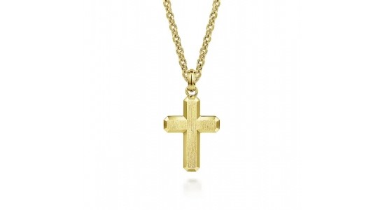 a yellow gold cross pendant necklace for men by Gabriel & Co.